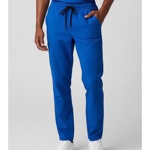 JAANUU Mens Scrub Pants Blue‎ Cargo Pockets Drawstring Waist Size Large